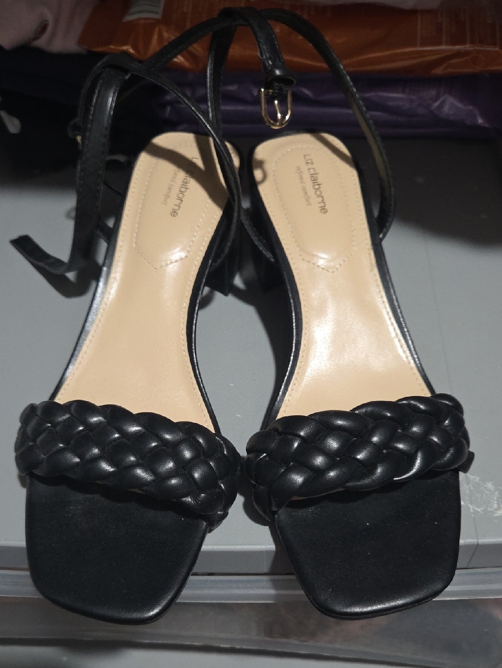 Liz Claiborne Black Braided Strap Sandals with Ankle Tie